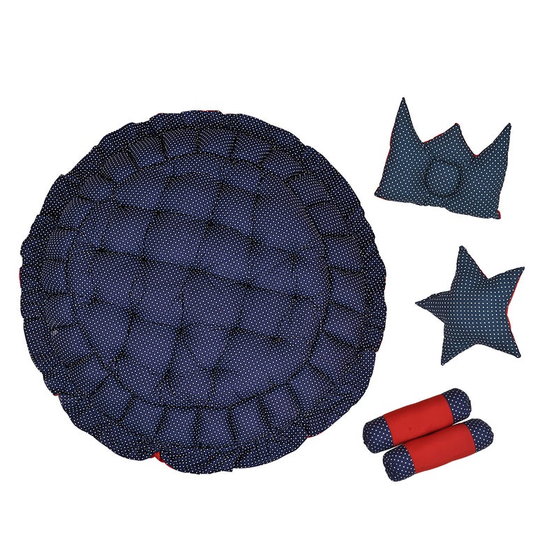 LOREM Red & Blue 5 Pillows & Round Shape Cotton Baby Bed for 0-1 Year BB11-CMC - Image 4