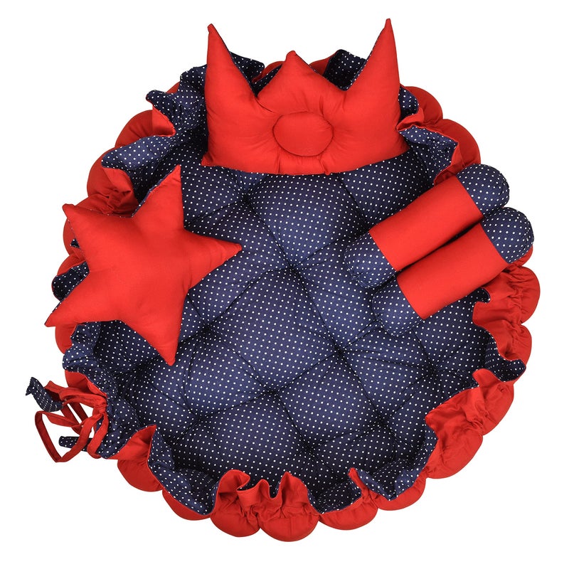 LOREM Red & Blue 5 Pillows & Round Shape Cotton Baby Bed for 0-1 Year BB11-CMC - Image 2