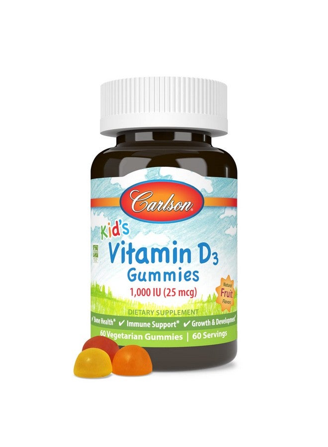 كارلسون - حلوى جيلاتينية بفيتامين د3 للأطفال، 1000 وحدة دولية (25 ميكروجرام)، لدعم صحة العظام والمناعة، النمو والتطور، حلوى جيلاتينية بفيتامين د، فيتامينات د3 الجيلاتينية، نكهات فواكه طبيعية، 60 حلوى جيلاتينية نباتية - Image 1