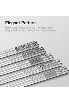 Excefore Metal Chopsticks Reusable 18/8 Stainless Steel Chopsticks Multipack Dishwasher Safe Chop Sticks Laser Engraved Non-slip Chopstick for Cooking Eating 9 1/4 Inches 5 Pairs Gift Set  - Image 3