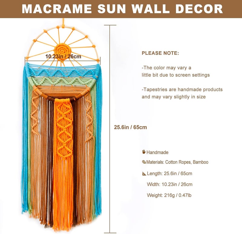 Artilady Sunset Wall Art Dream Catcher - Macrame Wall Hanging Large Dreamcatchers, Hand Woven Boho Tapestry Colorful Sun Wall Decor for Bedroom Nursery Living Room Nursery (Sunset) - Image 4