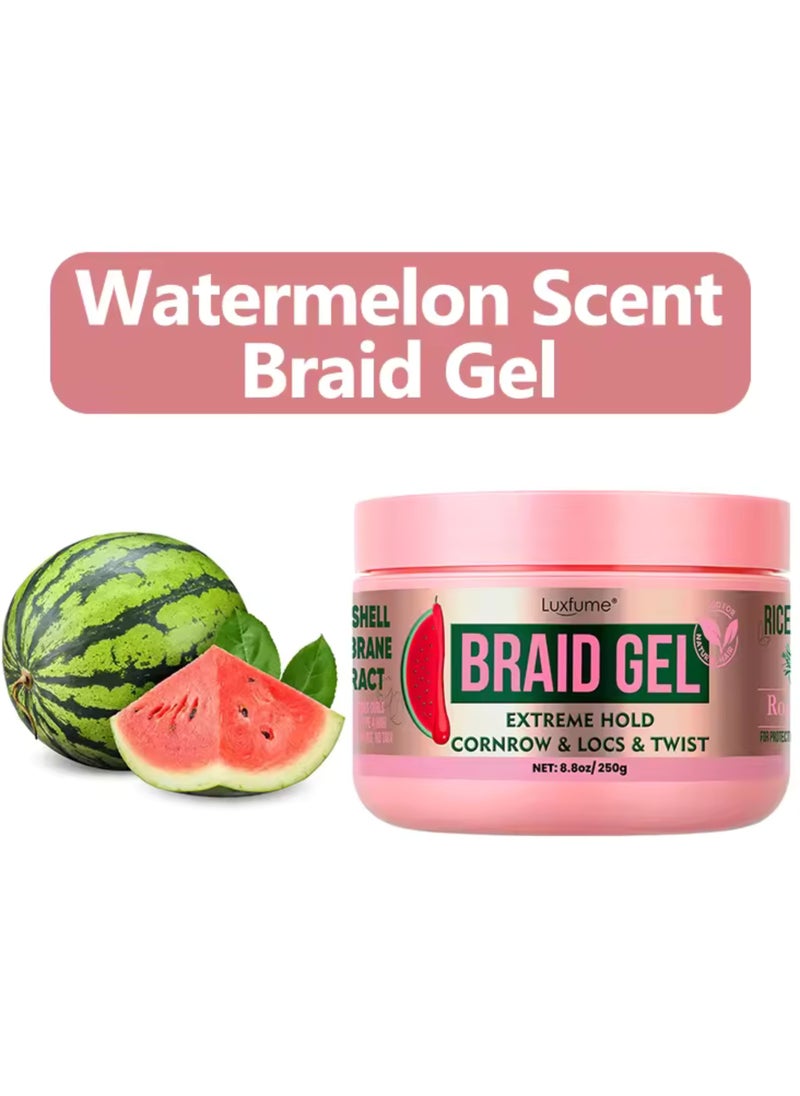 Luxfume 250g Braid Gel Watermelon Scent xtreme Hold Braids Gel for Cornrow Locks and Twist Braiding Gel with Rosemary Oil and Rice Water Frizz Control High Shine and Edge Control Braid Styling Gel  - Image 2