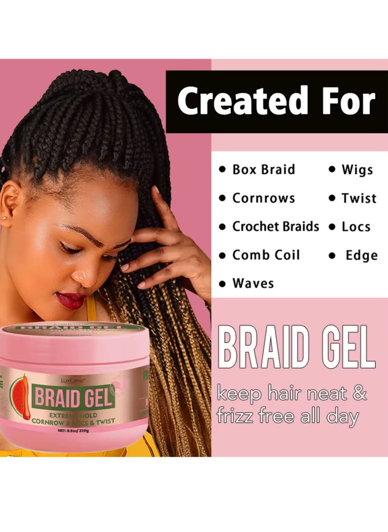 Luxfume 250g Braid Gel Watermelon Scent xtreme Hold Braids Gel for Cornrow Locks and Twist Braiding Gel with Rosemary Oil and Rice Water Frizz Control High Shine and Edge Control Braid Styling Gel  - Image 5