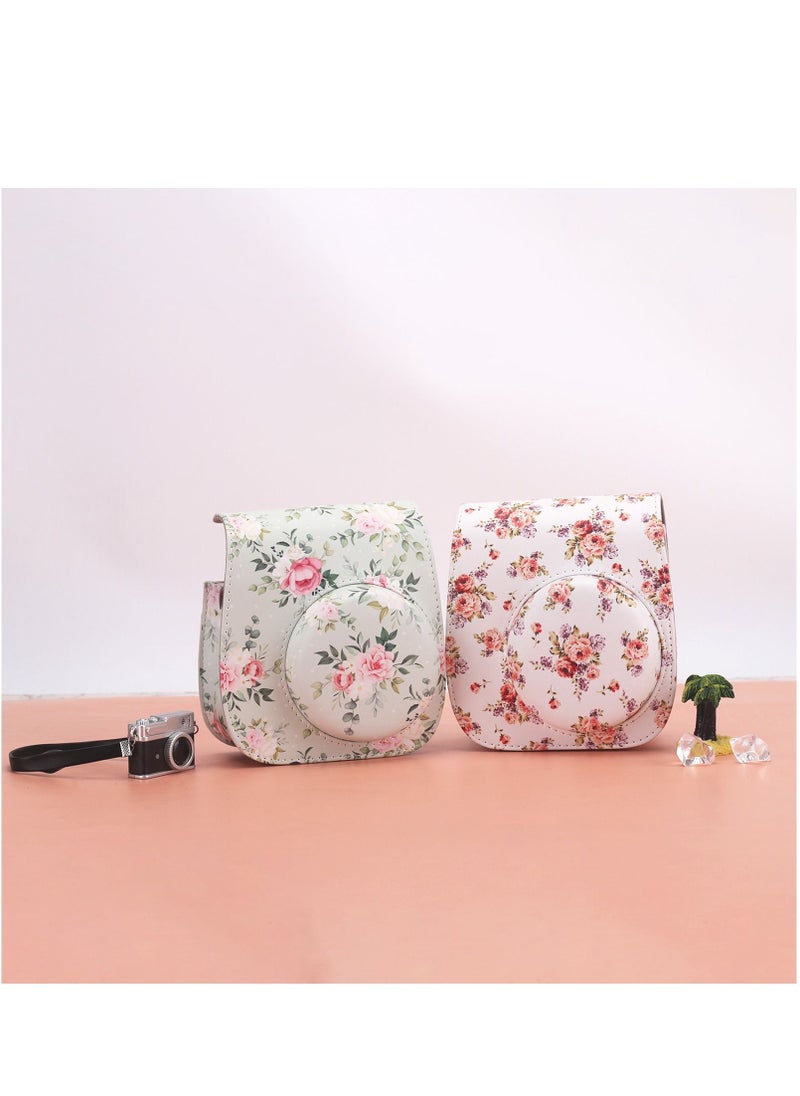 Generic PU Leather Camera Case Compatible with Instax Mini 12/11/8/9 Instant Camera with Adjustable Strap and Pocket Green Background Rose Storage Bag  - Image 4