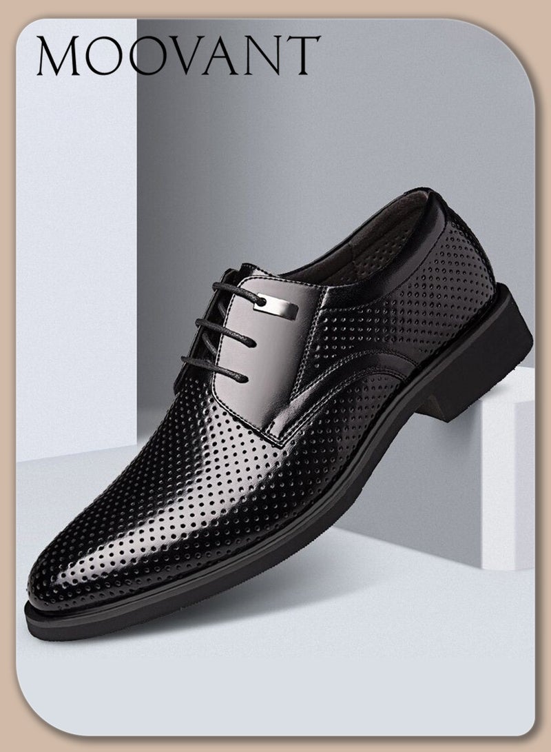 Moovant Pointed Leather Shoes for Men, Breathable and Comfortable Men's Shoes, Business Leather Shoes Sandals, for Formal Occasions and Work, Black  - Image 1