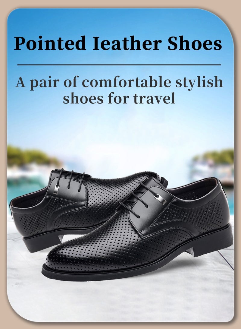 Moovant Pointed Leather Shoes for Men, Breathable and Comfortable Men's Shoes, Business Leather Shoes Sandals, for Formal Occasions and Work, Black  - Image 3