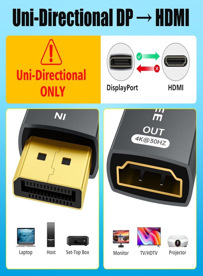 AGVEE 1 Pack Display Port to HDMI 4K@30HZ Adapter, Alloy Shell DP Displayport PC to HDMI Display Coulper Converter, Backward Compatibile with 2K@60HZ 1080P@120HZ Full HDTV, Uni-Directional, Gray - Image 2