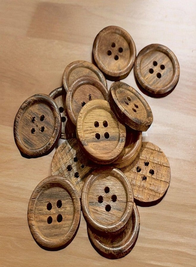 REENA Wooden Button Coffee Brown Dark Diameter 25 mm,(1 inch) 4 Holed for Sewing and Art and Craft Round Buttons with 4 Holes (50) - Image 2