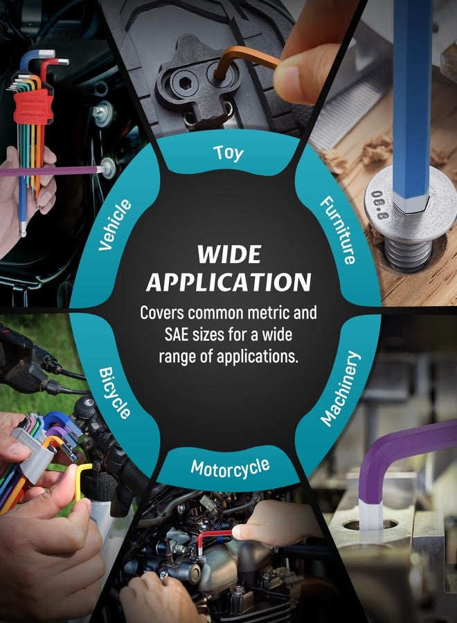 Lichamp مجموعة مفاتيح ألين طويلة من Lichamp، مكونة من 18 قطعة، مجموعة مفاتيح ألين مترية وقياسية، مفتاح سداسي بطرف كروي، SAE 1/16 إلى 3/8 بوصة، متري 1.5 إلى 10 مم - Image 2