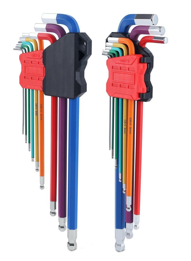 Lichamp مجموعة مفاتيح ألين طويلة من Lichamp، مكونة من 18 قطعة، مجموعة مفاتيح ألين مترية وقياسية، مفتاح سداسي بطرف كروي، SAE 1/16 إلى 3/8 بوصة، متري 1.5 إلى 10 مم - Image 1