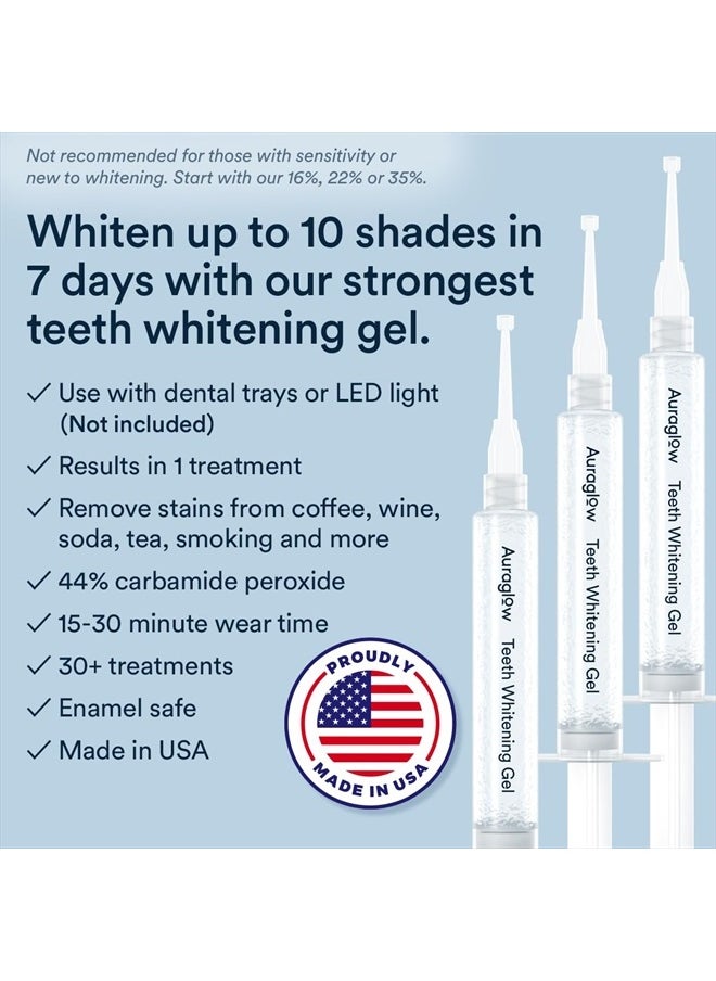 AuraGlow Auraglow 44% Teeth Whitening Gel Syringe Refill Pack, 44% Carbamide Peroxide, (3X) 5ml Syringes, 30 Whitening Treatments  - Image 2