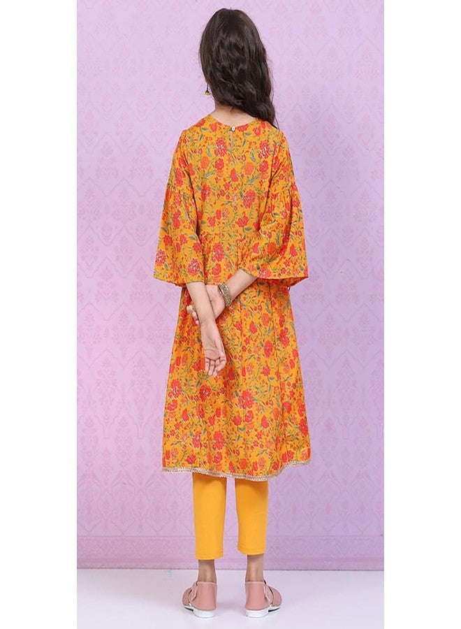 BIBA Girls Polyester Flared Printed Suit Set (KW5024EAW22OCH_Brown - Image 3