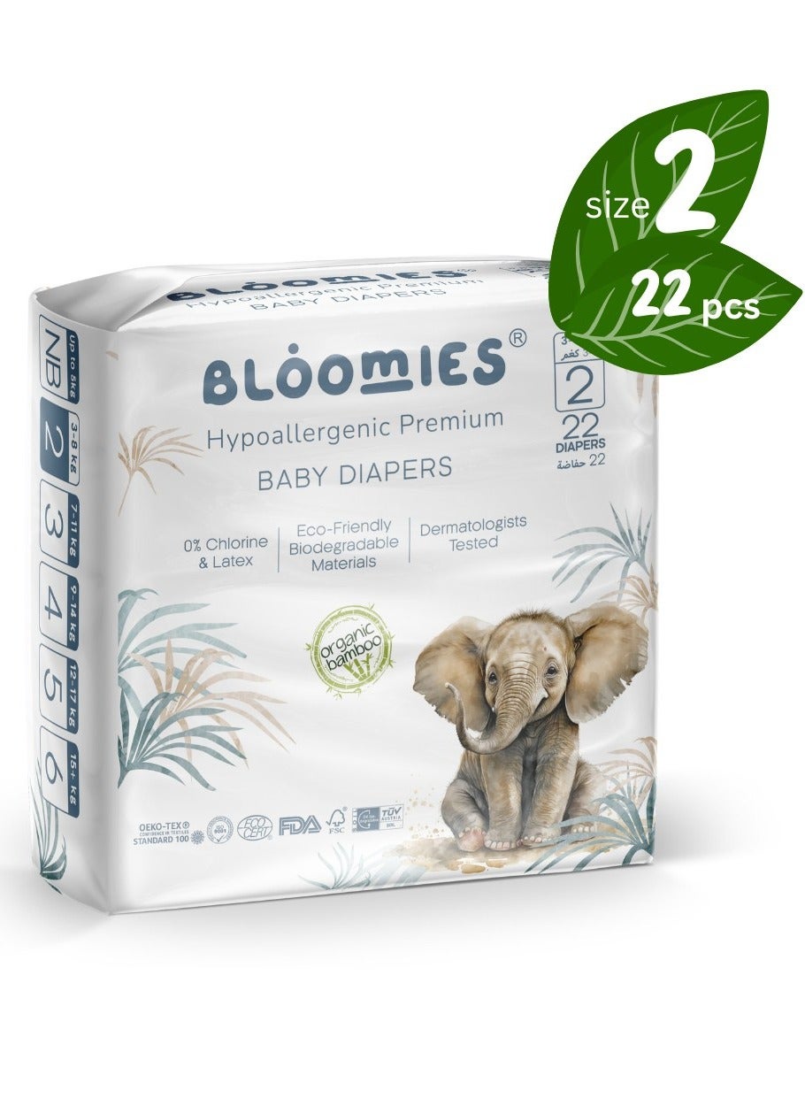 Bloomies Organic Bamboo Baby Diapers Size 2 (3-8kg baby) 22pcs| Eco-friendly, Hypoallergenic, Non-toxic, Breathable Nappies
