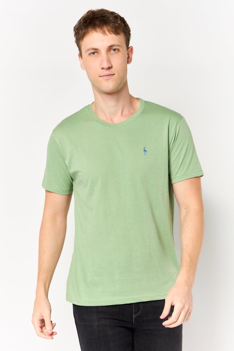 Tailorbyrd Men Crew Neck Short Sleeve Embroidered Logo T-Shirt, Moss Green - Image 1