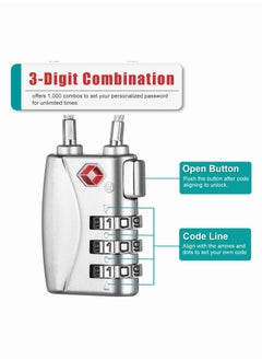 SYOSI Luggage Padlocks TSA Approved, SYOSI Customs Lock, Mini Luggage Padlock, Flexible Cable Travel Locks, Coded Suitcase Lock, Small Gym Locker Padlock with 3 Digit Combination (Silver, 2 Pack)  - Image 3