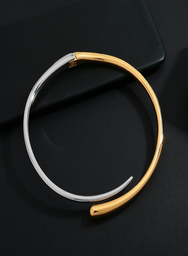 ليلي آند وايت قلادة ليلي آند وايت ذهبية وفضية للنساء، قلادة تشوكر ثنائية اللون، قلادة ذهبية مفتوحة قابلة للتعديل، قلادة تشوكر عصرية مضادة للحساسية، قلادة مميزة، مجوهرات أنيقة - Image 5