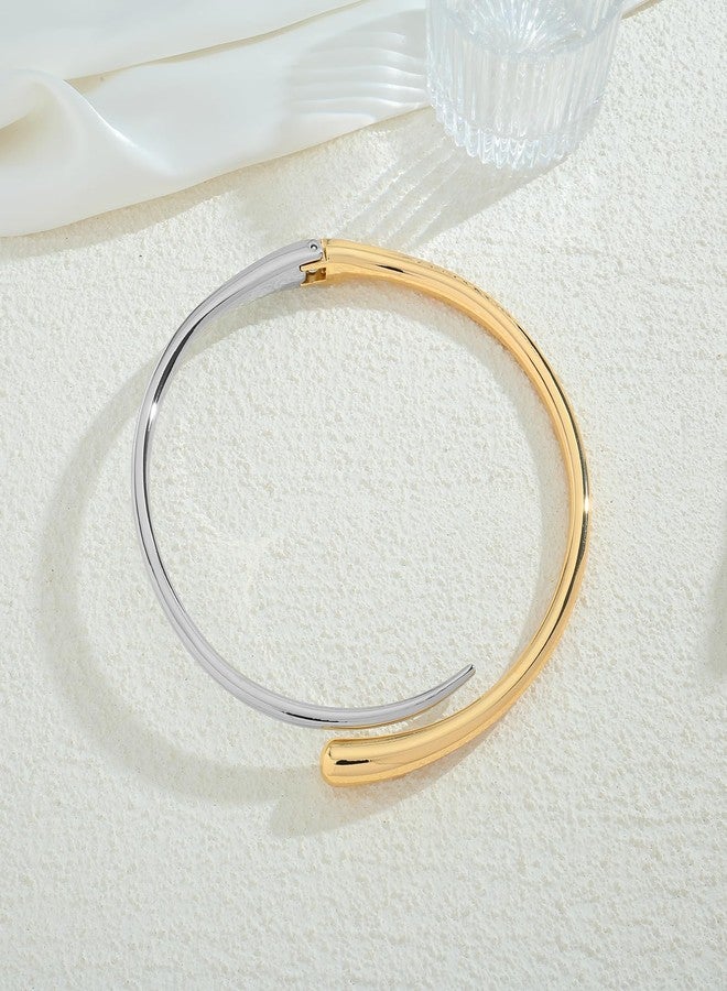 ليلي آند وايت قلادة ليلي آند وايت ذهبية وفضية للنساء، قلادة تشوكر ثنائية اللون، قلادة ذهبية مفتوحة قابلة للتعديل، قلادة تشوكر عصرية مضادة للحساسية، قلادة مميزة، مجوهرات أنيقة - Image 4