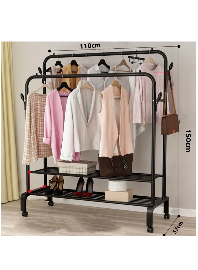 Double-Rail Clothes Rack Heavy-duty Clothes Rack Metal Freestanding Clothes Rail Garment Hanging Rack Storage Shelf, Heavy Duty Coat Rack and Shoe Bench Storage Stand for Indoor Bedroom  - Image 5