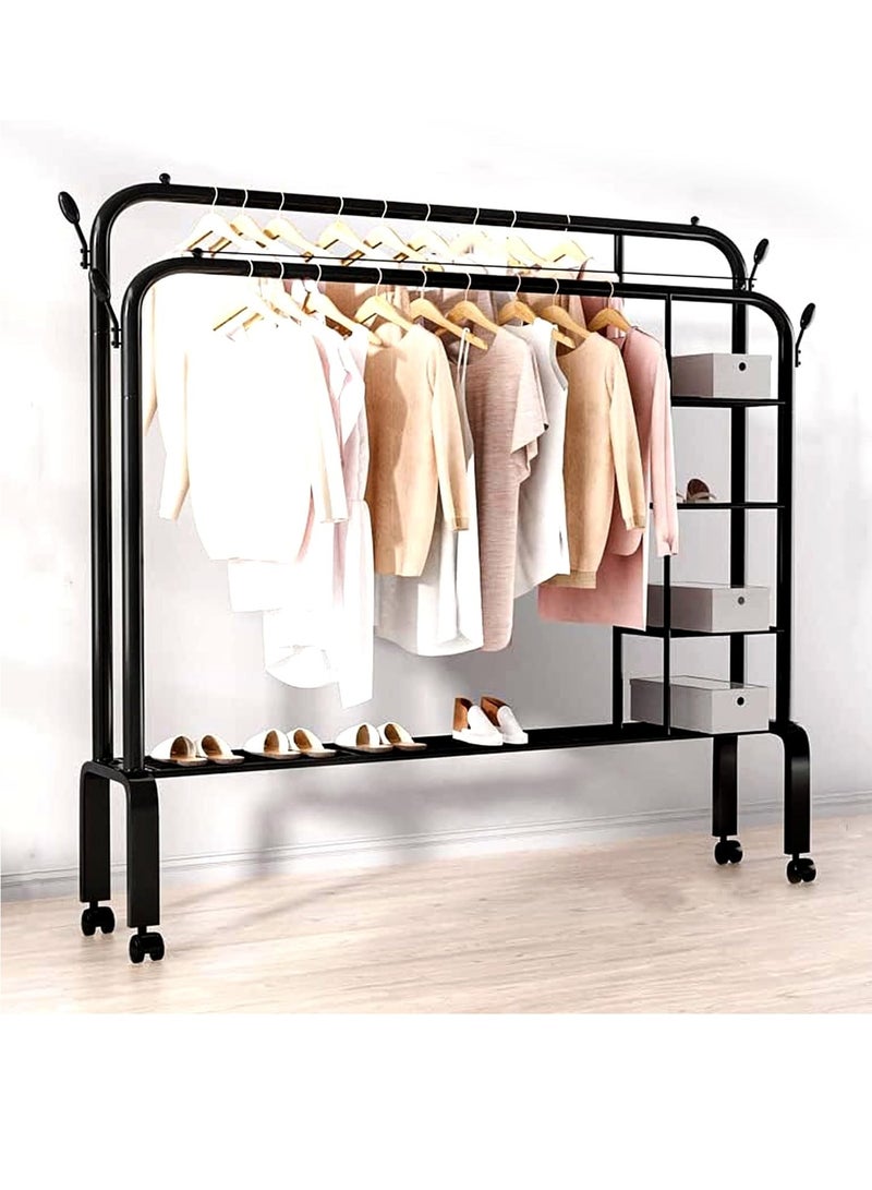 Double-Rail Clothes Rack Heavy-duty Clothes Rack Metal Freestanding Clothes Rail Garment Hanging Rack Storage Shelf, Heavy Duty Coat Rack and Shoe Bench Storage Stand for Indoor Bedroom  - Image 1
