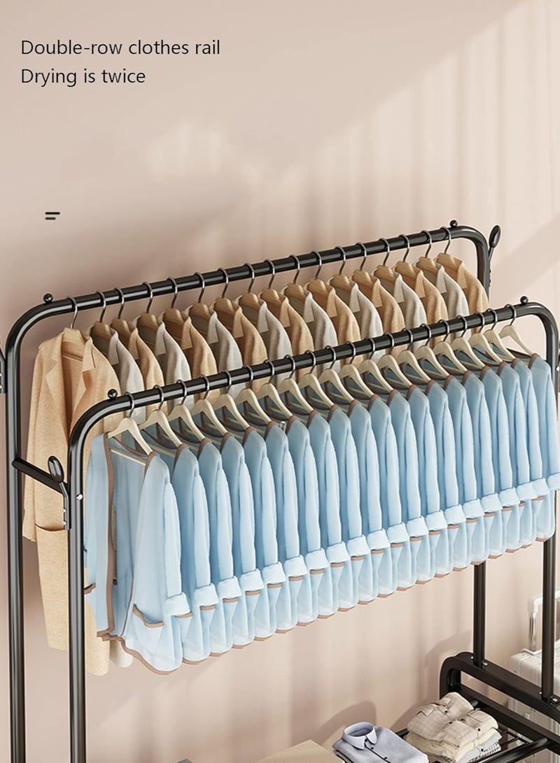 Double-Rail Clothes Rack Heavy-duty Clothes Rack Metal Freestanding Clothes Rail Garment Hanging Rack Storage Shelf, Heavy Duty Coat Rack and Shoe Bench Storage Stand for Indoor Bedroom  - Image 2