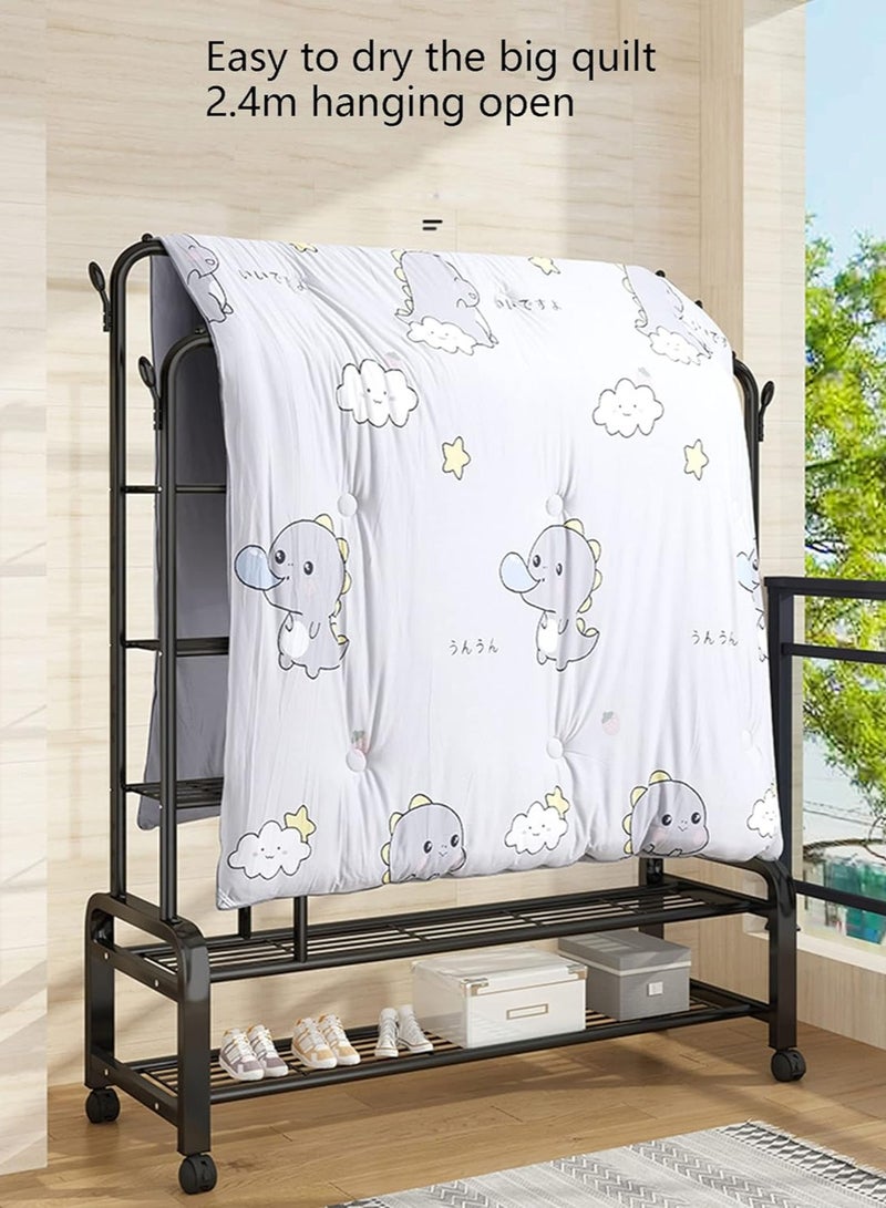 Double-Rail Clothes Rack Heavy-duty Clothes Rack Metal Freestanding Clothes Rail Garment Hanging Rack Storage Shelf, Heavy Duty Coat Rack and Shoe Bench Storage Stand for Indoor Bedroom  - Image 4