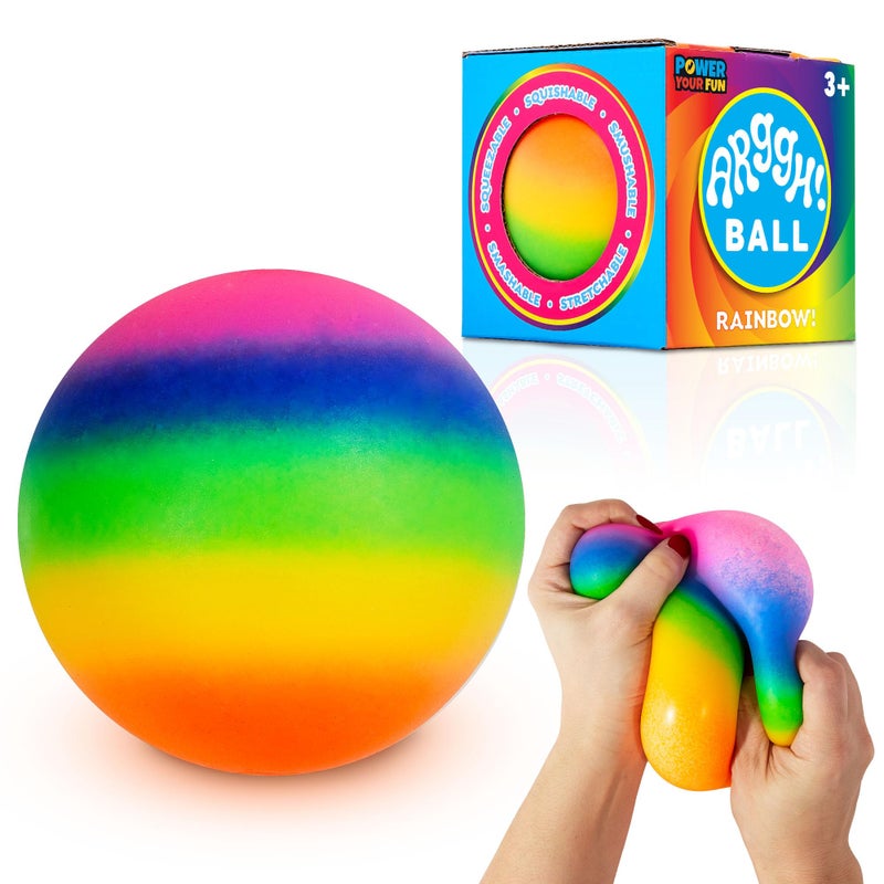 Power Your Fun Arggh Rainbow Giant Stress Balls for Adults - 3.75 Inch Large Stress Balls for Kids Squishy Toys Ball Stress Relief Fidget Toy Sensory Ball Squeeze Toy for Boys Girls (Rainbow) - Image 1
