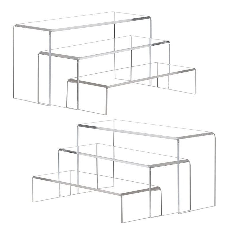 ANDGOO ANDGOO Large Acrylic Display Risers 2 Sets Clear Rectangular Showcase Collectibles Display Shelf Retail Desktop Risers Display Stand for Organize and Decoration 
