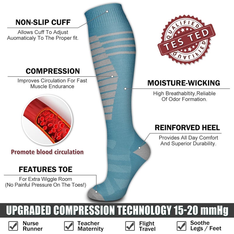 Bluemaple 6 Pack Copper Compression Socks for Women and Men Circulation-Best Support for Medical,Running,Nursing,Athletic - Image 5