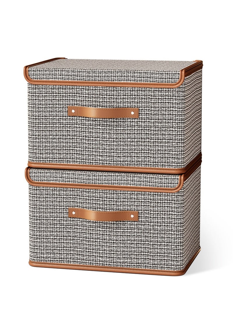 2 Pcs Clothes Drawer Organizer with Lid, Houndstooth Wardrobe Clothes Organizer, Foldable Storage Boxes for Shelves, Foldable Closet Organizer Bins Storage Containers with Reinforced Handles for Clothes, Books, Toys & Daily Items - Image 1