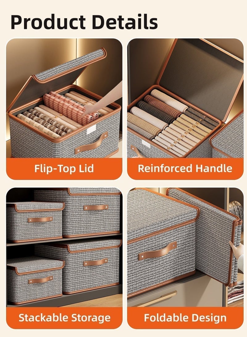 2 قطعة من أدوات تنظيم أدراج الملابس مع غطاء، منظم ملابس خزانة ملابس بنقشة المربعات، صناديق تخزين قابلة للطي للأرفف، صناديق تخزين قابلة للطي لمنظم الخزانة مع مقابض مقواة للملابس والكتب والألعاب والأغراض اليومية - Image 2