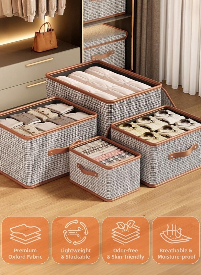 2 قطعة من أدوات تنظيم أدراج الملابس مع غطاء، منظم ملابس خزانة ملابس بنقشة المربعات، صناديق تخزين قابلة للطي للأرفف، صناديق تخزين قابلة للطي لمنظم الخزانة مع مقابض مقواة للملابس والكتب والألعاب والأغراض اليومية - Image 5