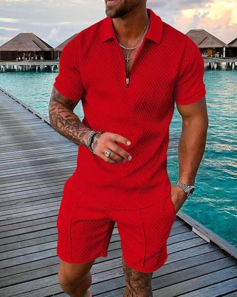 تيشيرت بولو مطبوع للرجال بأكمام قصيرة وياقة مقلوبة، طقم رياضي كاجوال - Image 3