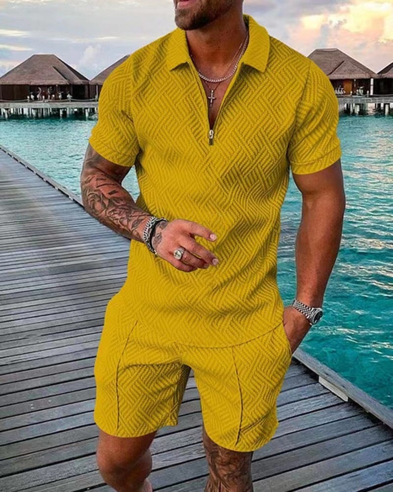 تيشيرت بولو مطبوع للرجال بأكمام قصيرة وياقة مقلوبة، طقم رياضي كاجوال - Image 4