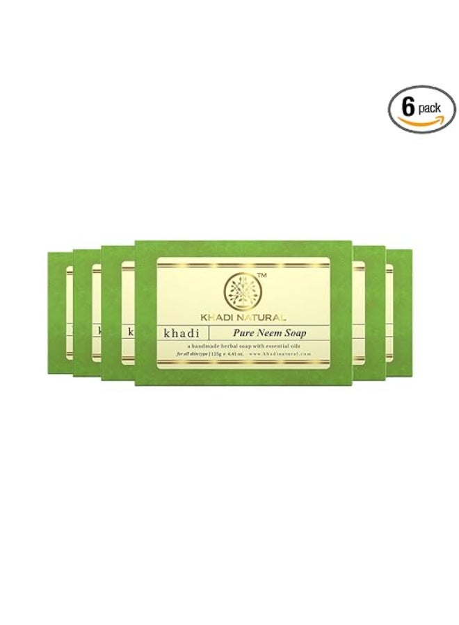 Khadi Natural Pure Neem Soap | Herbal Bathing Soap for Acne | Natural Soap with Essential Oils | Anti-Bacterial Soap | Suitable for All Skin Types, Pack of 3 | (125gm *3) (375gm