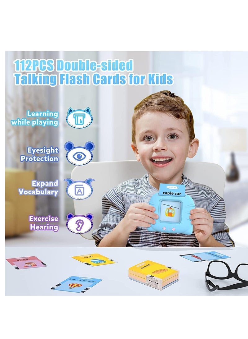 ELTRAZONE Talking Flash Cards Learning Toys, Toddler Flash Cards Educational Toys Reading Machine with 224 Words, Preschool Montessori Toys for Kids for 2 3 4 5 Year Old Kids Toddler (Blue)  - Image 4