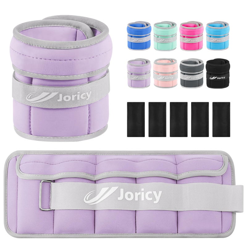 JORICY أوزان كاحل قابلة للتعديل للنساء والرجال 1-3 رطل زوج واحد من أوزان المعصم والساق والذراع مع وزن قابل للإزالة، تدريب القوة للأوزان للجري، المشي، الركض، اللياقة البدنية، تمارين الصالة الرياضية، بنفسجي - Image 1