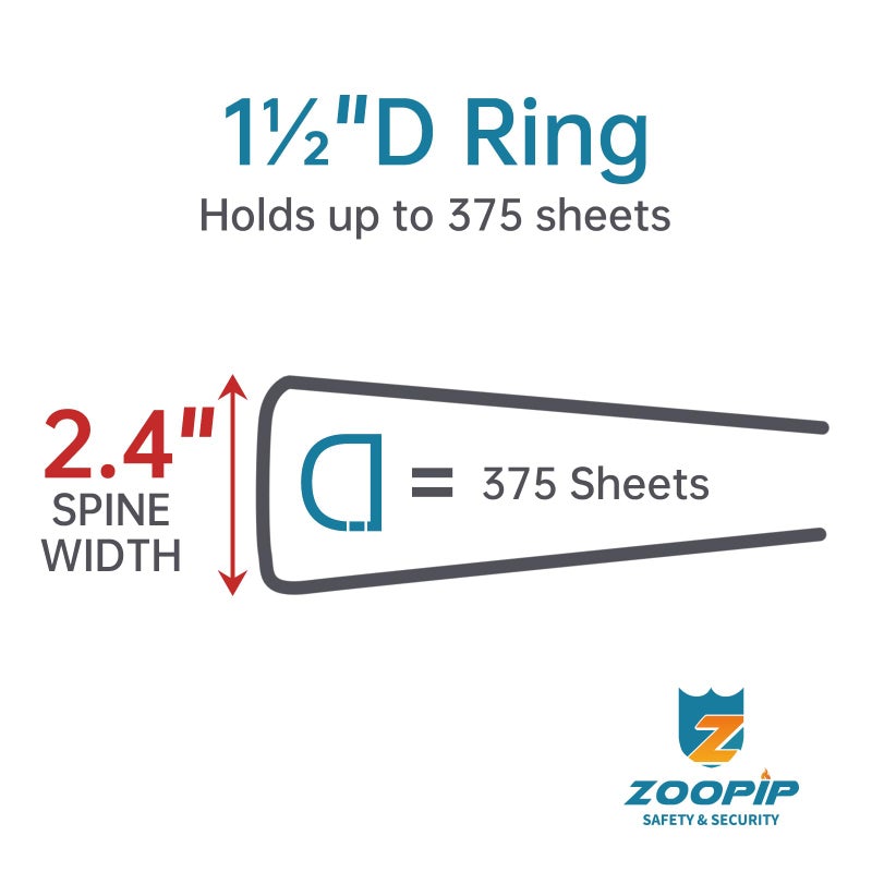 ZOOPIP Fireproof 3 Ring Binder with Zipper, 1.5 Inch D Rings Hold up 375 Sheets of 8.5" x 11" (A4), Compatible with Clear Page Protectors, Built-in Net and Pen Holder(Black, 1 Pcs) - Image 4