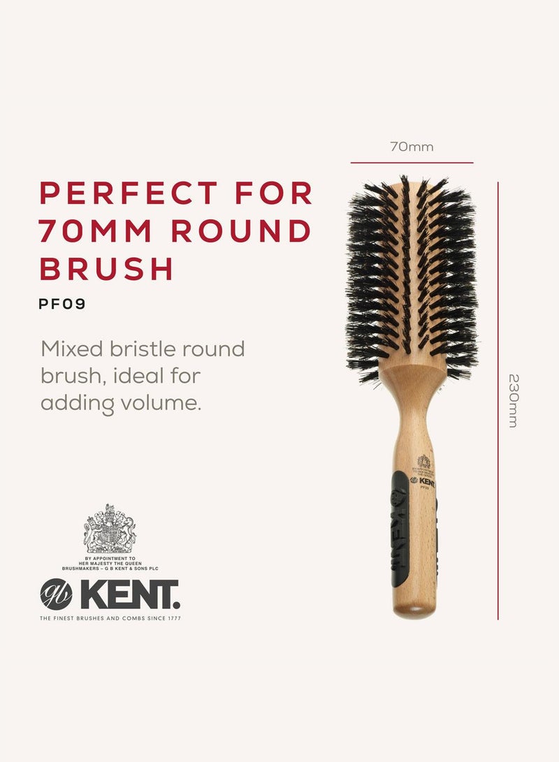 KENT PF09 Round Wooden 70mm Hair Brush for Curling, Volumizing and Smoothing - Mixed Bristle for All Hair Types - Image 2