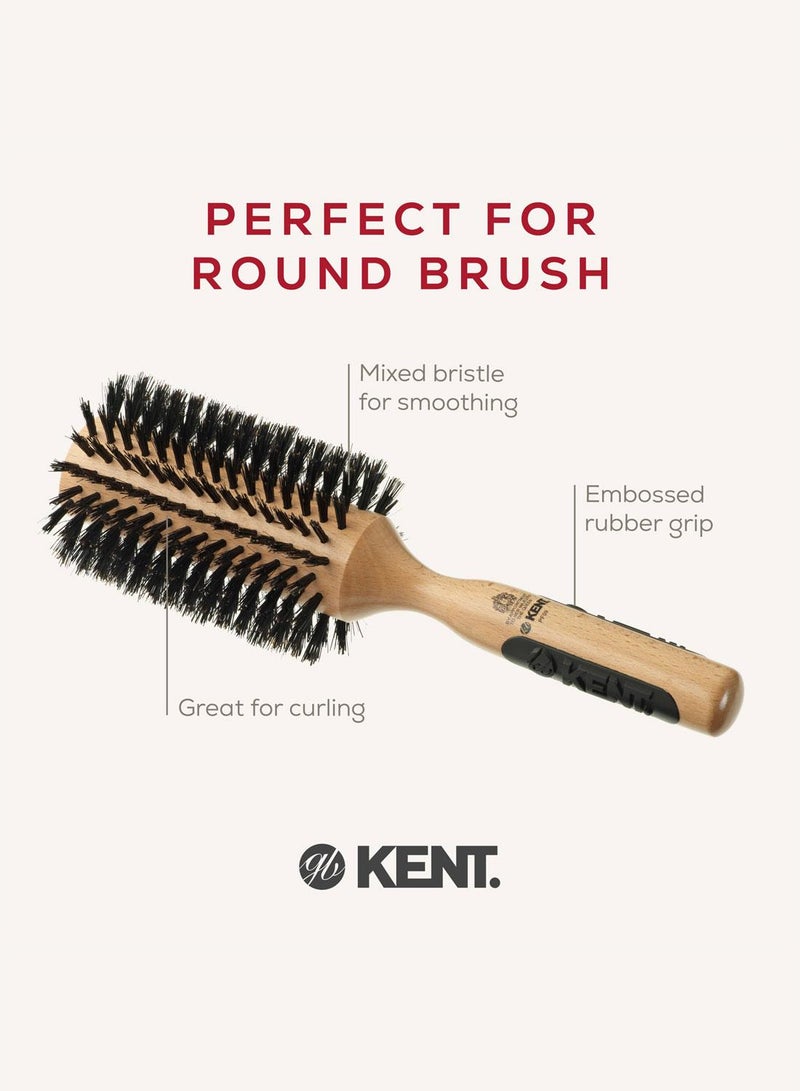 KENT PF09 Round Wooden 70mm Hair Brush for Curling, Volumizing and Smoothing - Mixed Bristle for All Hair Types - Image 4