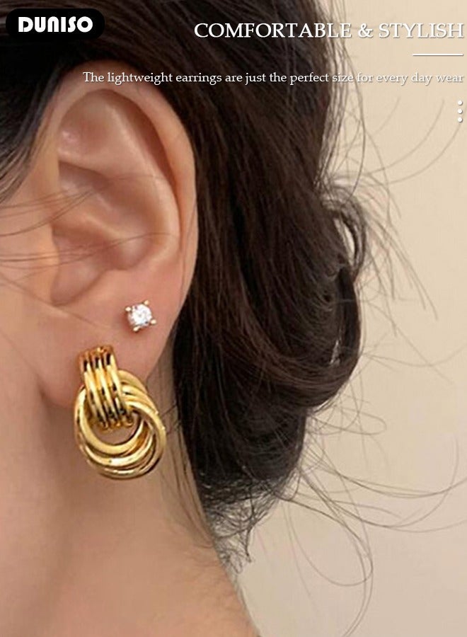 DUNISO Double-layer Gold Hoop Earrings Set Gold Plated Rounded Lightweight Gold Hoops Hypoallergenic Earrings for Women Girls - Image 3