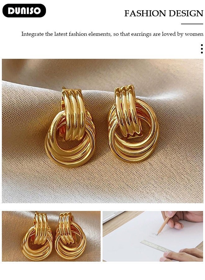 DUNISO Double-layer Gold Hoop Earrings Set Gold Plated Rounded Lightweight Gold Hoops Hypoallergenic Earrings for Women Girls - Image 2