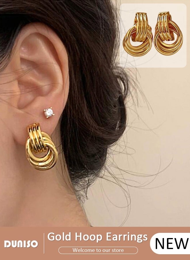 DUNISO Double-layer Gold Hoop Earrings Set Gold Plated Rounded Lightweight Gold Hoops Hypoallergenic Earrings for Women Girls - Image 1
