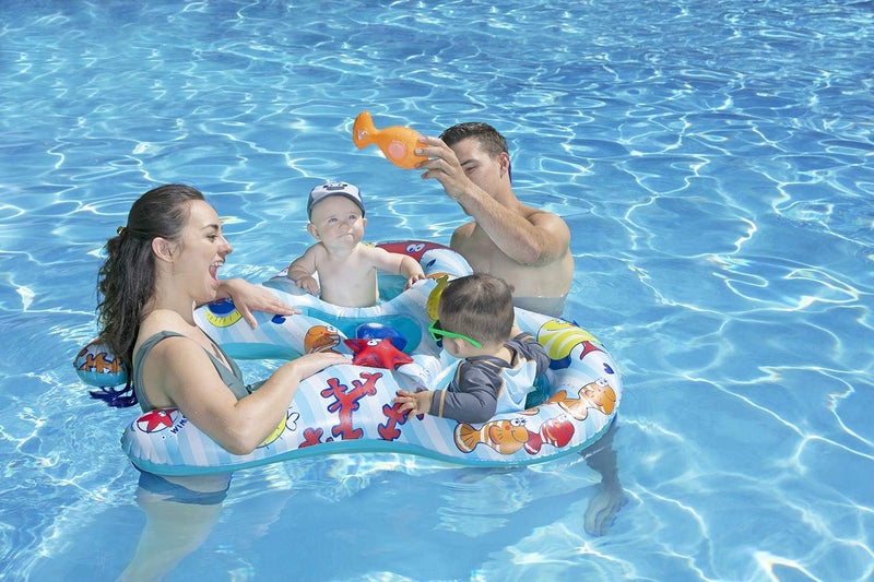 Poolmaster Mommy & US Swimming Pool Baby Rider, 2 Child, Multicolor | Two-seat baby pool float for siblings or twins, with adult ring opening, sea friends and easy setup for supervised pool time - Image 5