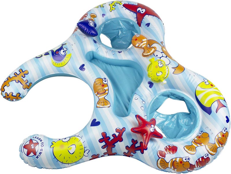Poolmaster Mommy & US Swimming Pool Baby Rider, 2 Child, Multicolor | Two-seat baby pool float for siblings or twins, with adult ring opening, sea friends and easy setup for supervised pool time - Image 3