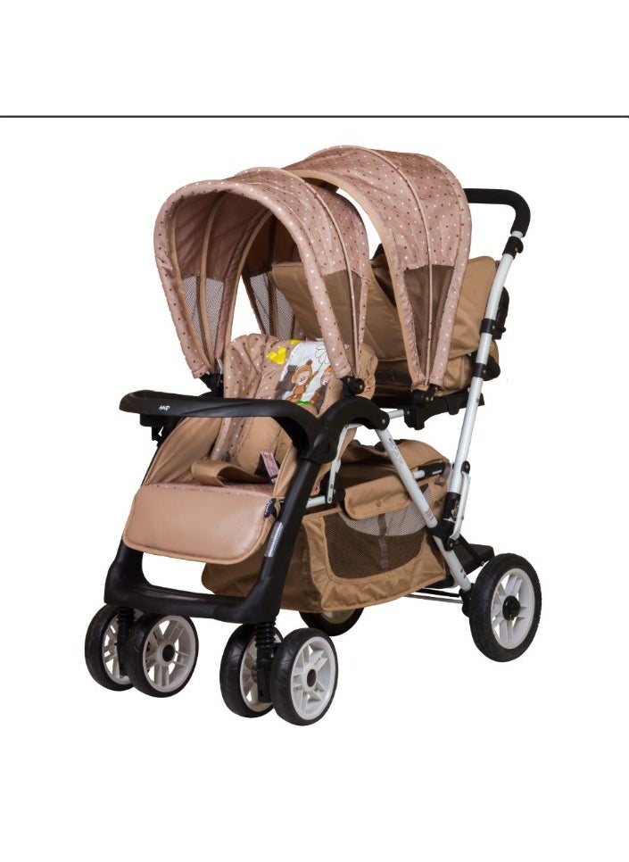 Generic Twin Stroller with Removable Dining Table - Beige.  - Image 1