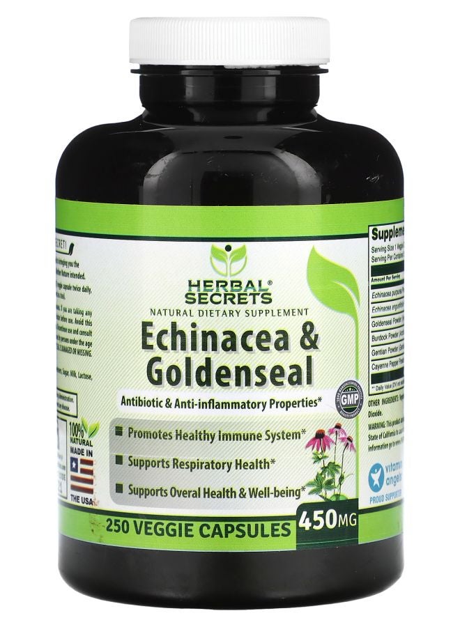 Herbal Secrets Echinacea & Goldenseal 450 mg  250 Veggie Capsules - Image 1