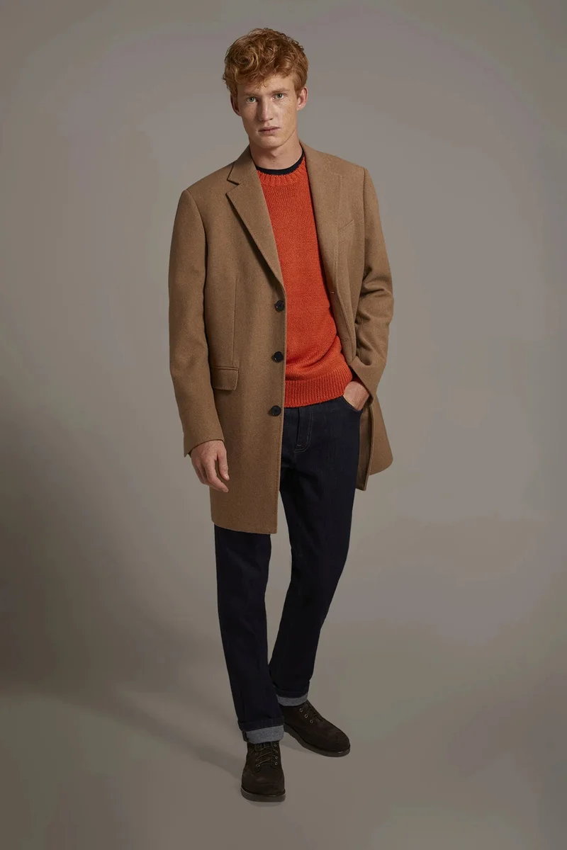 Classic single-breasted coat wool blend - Camel