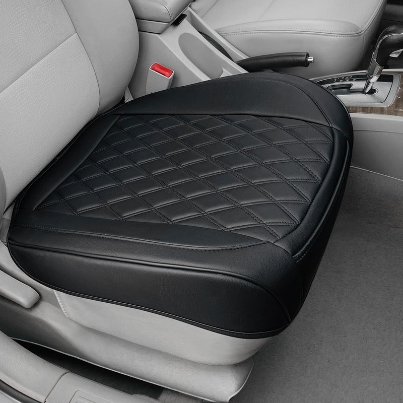 BEITK 1 Pack Leather Front Car Seat Cover Bottom Car Seat, Anti-Slip and Full Wrap Driver Car Seat Protectors, Luxury Waterproof Bottom Auto Seat Cushion Pad Mat for Most Vehicles(Black) - Image 1
