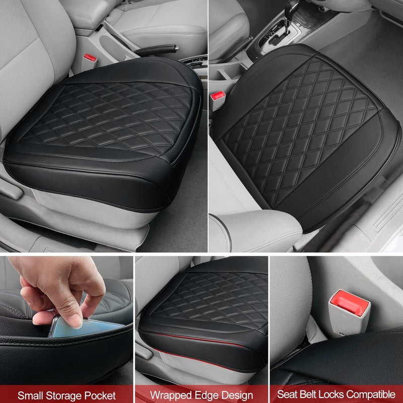 BEITK 1 Pack Leather Front Car Seat Cover Bottom Car Seat, Anti-Slip and Full Wrap Driver Car Seat Protectors, Luxury Waterproof Bottom Auto Seat Cushion Pad Mat for Most Vehicles(Black) - Image 4