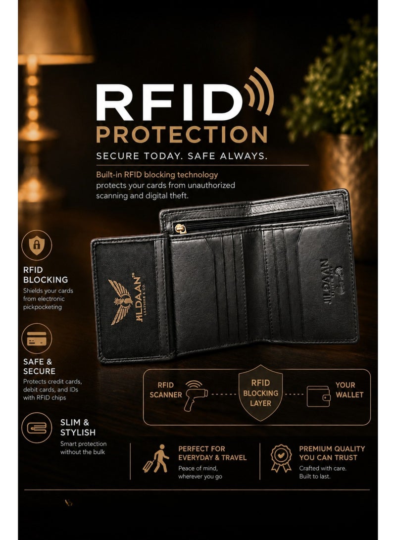 جيلدان محفظة JILDAAN™ من الجلد الطبيعي RFID للرجال، مع حجرة للنقود بسحاب والمزيد من حجرات الائتمان | محفظة جلدية ثنائية الطي | تأتي محفظتنا مع صندوق هدايا - Image 2